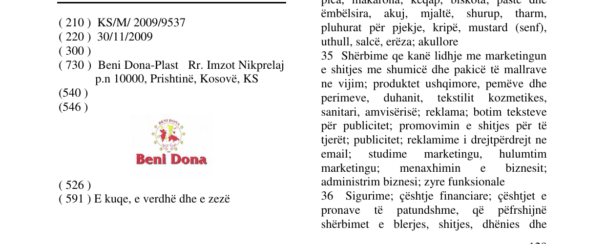 Zëri i markës Beni Dona në buletin
