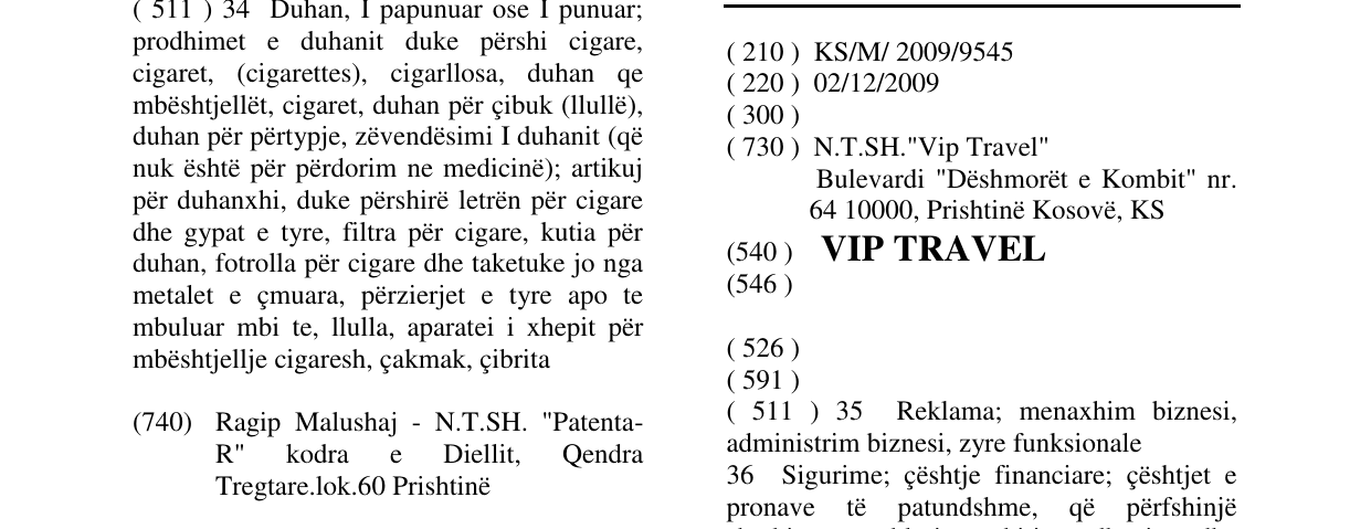 Zëri i markës VIP TRAVEL në buletin