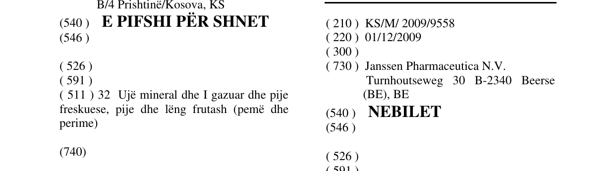 Zëri i markës NEBILET në buletin