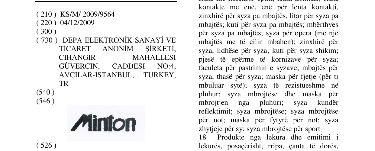 Zëri i markës Minton në buletin