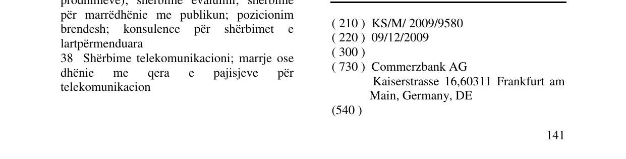 Zëri i markës COMMERZBANK në buletin