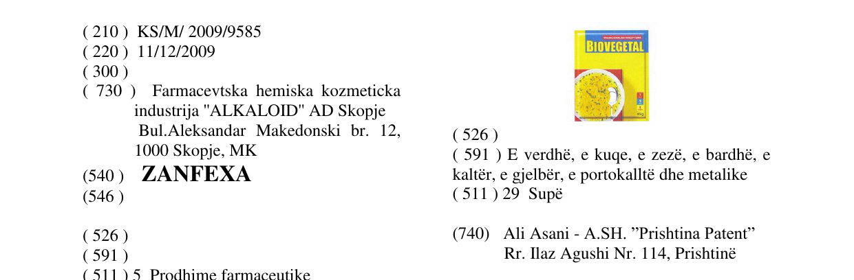 Zëri i markës ZANFEXA në buletin