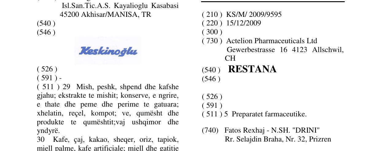 Zëri i markës RESTANA në buletin