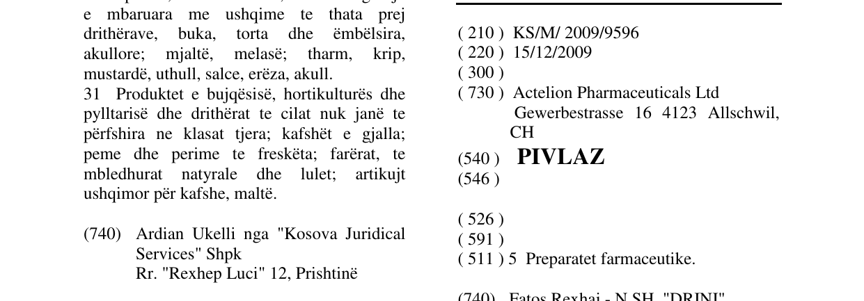 Zëri i markës PIVLAZ në buletin