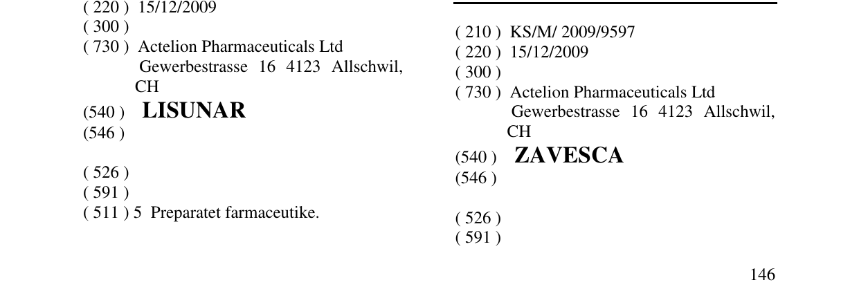 Zëri i markës ZAVESCA në buletin