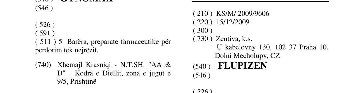 Zëri i markës FLUPIZEN në buletin
