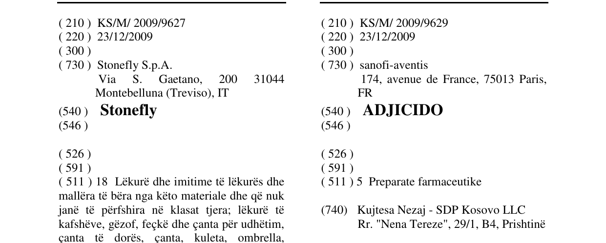 Zëri i markës ADJICIDO në buletin