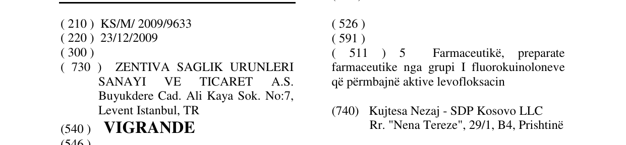 Zëri i markës VIGRANDE në buletin