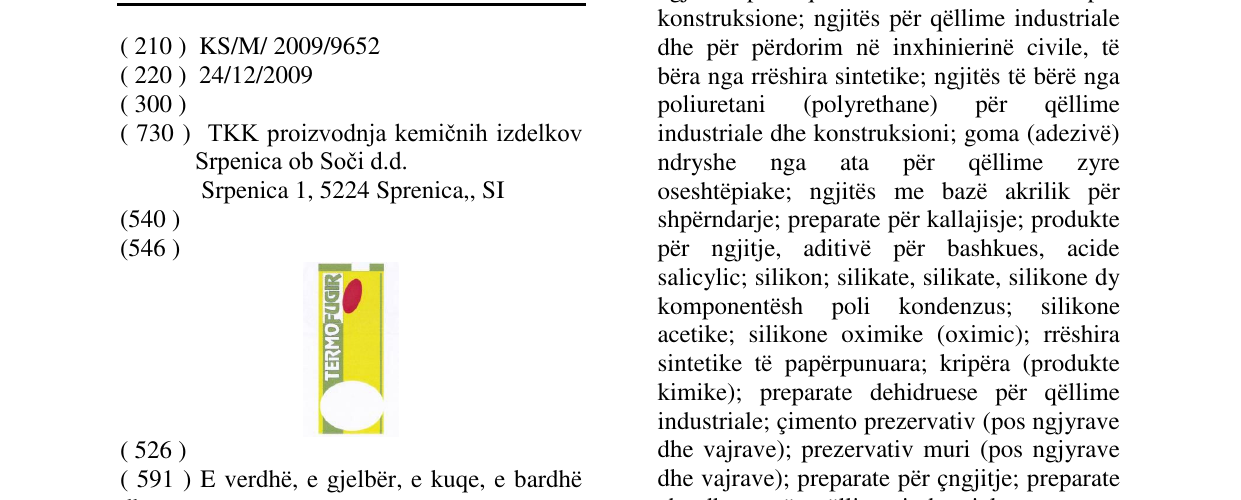 Zëri i markës TERMOFUGIR në buletin