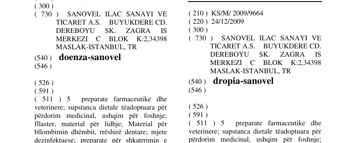 Zëri i markës dropia-sanovel në buletin