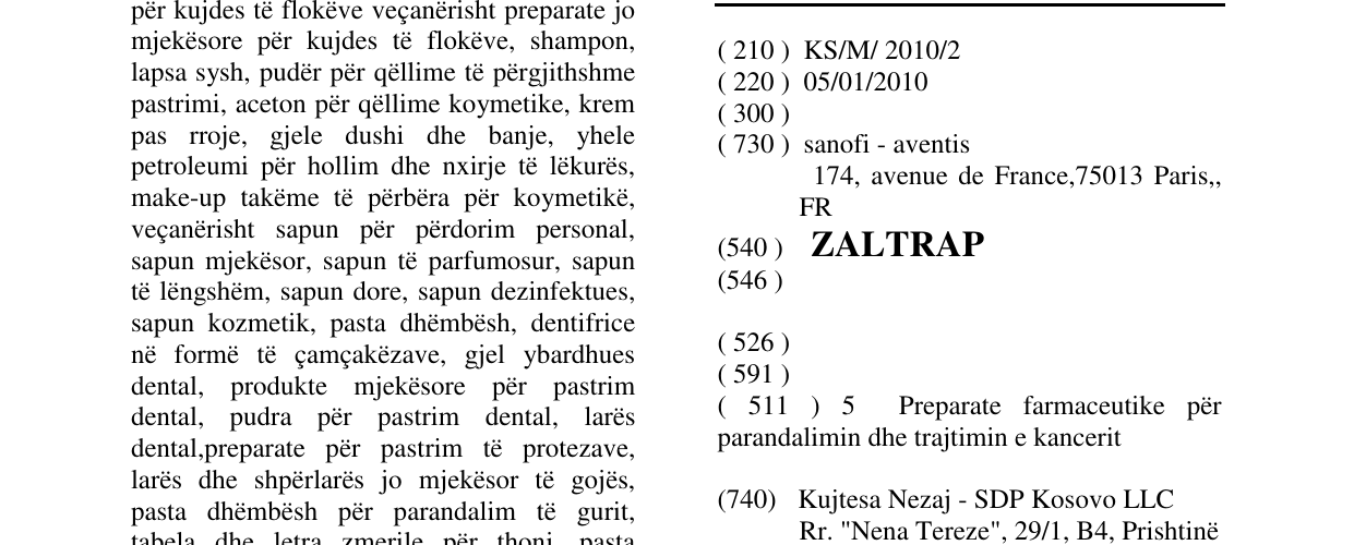 Zëri i markës ZALTRAP në buletin