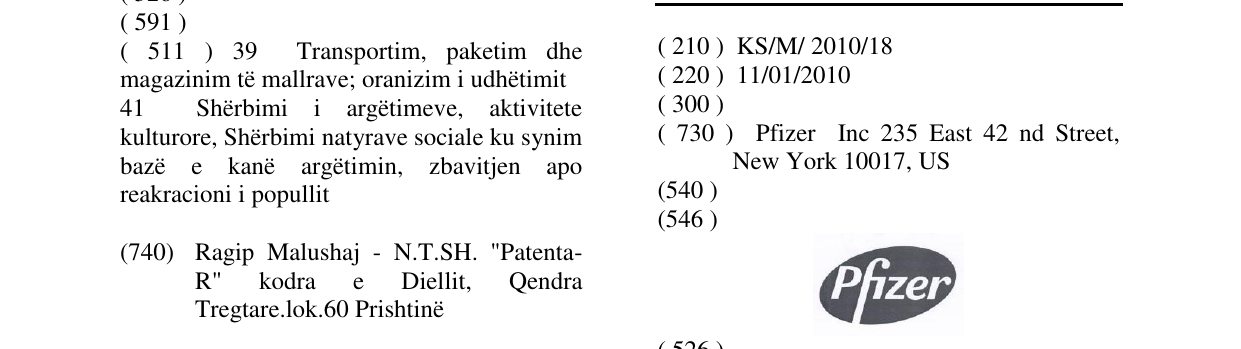 Zëri i markës Pfizer në buletin