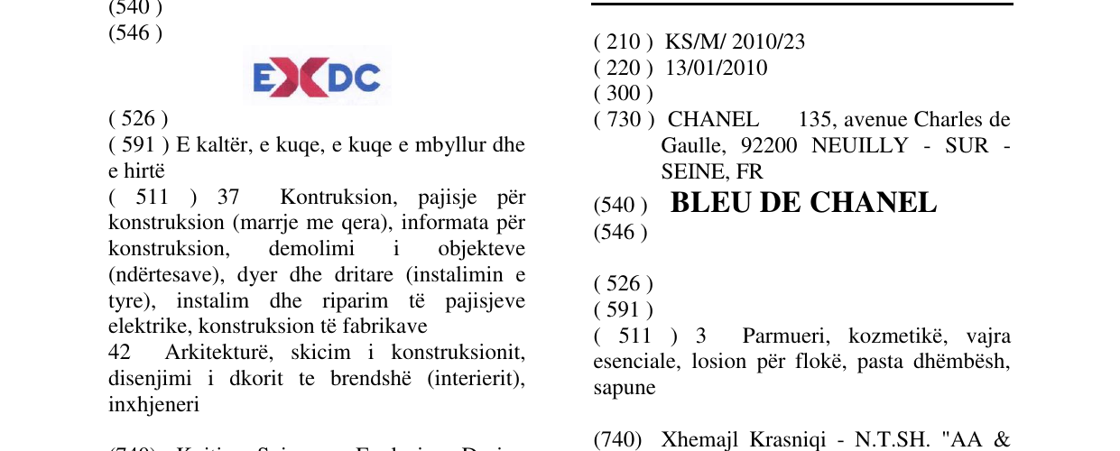 Zëri i markës BLEU DE CHANEL në buletin