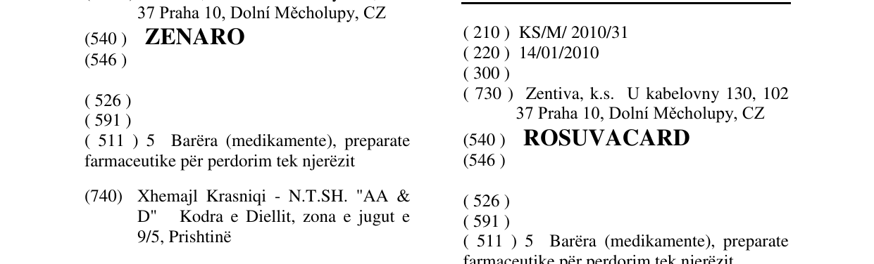 Zëri i markës ROSUVACARD në buletin