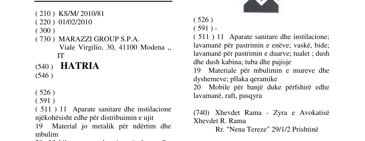 Zëri i markës HATRIA në buletin