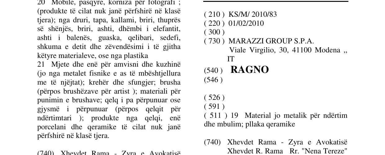 Zëri i markës RAGNO në buletin