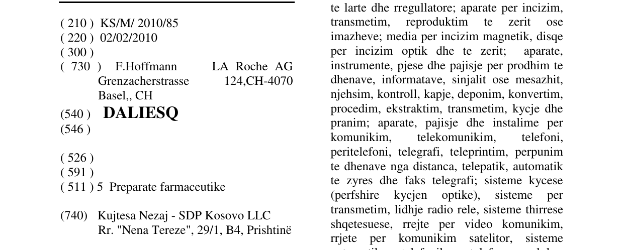 Zëri i markës DALIESQ në buletin