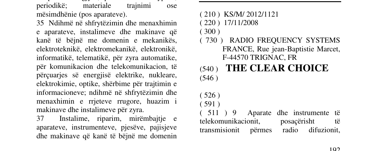 Zëri i markës THE CLEAR CHOICE në buletin
