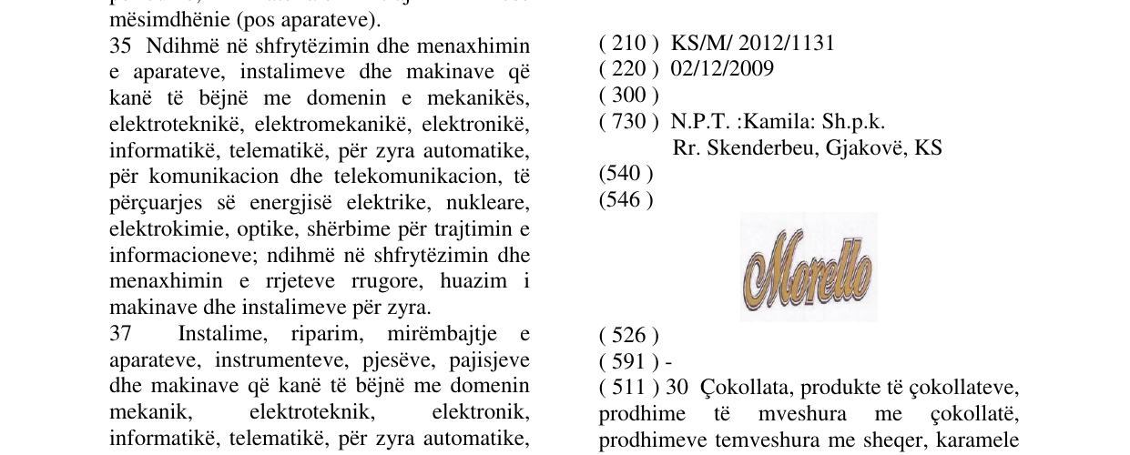 Zëri i markës Morello në buletin