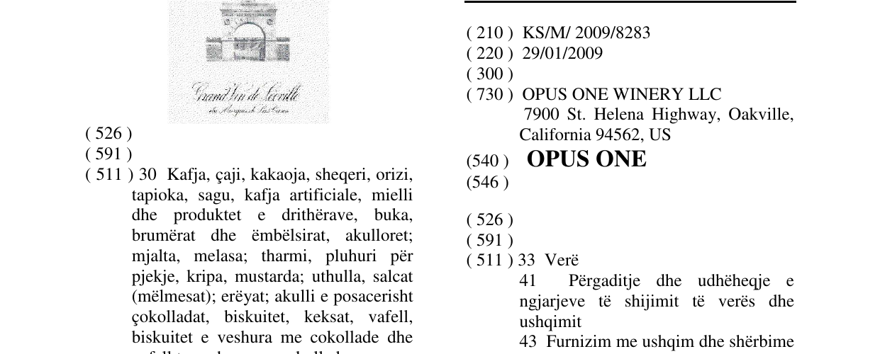 Zëri i markës OPUS ONE në buletin