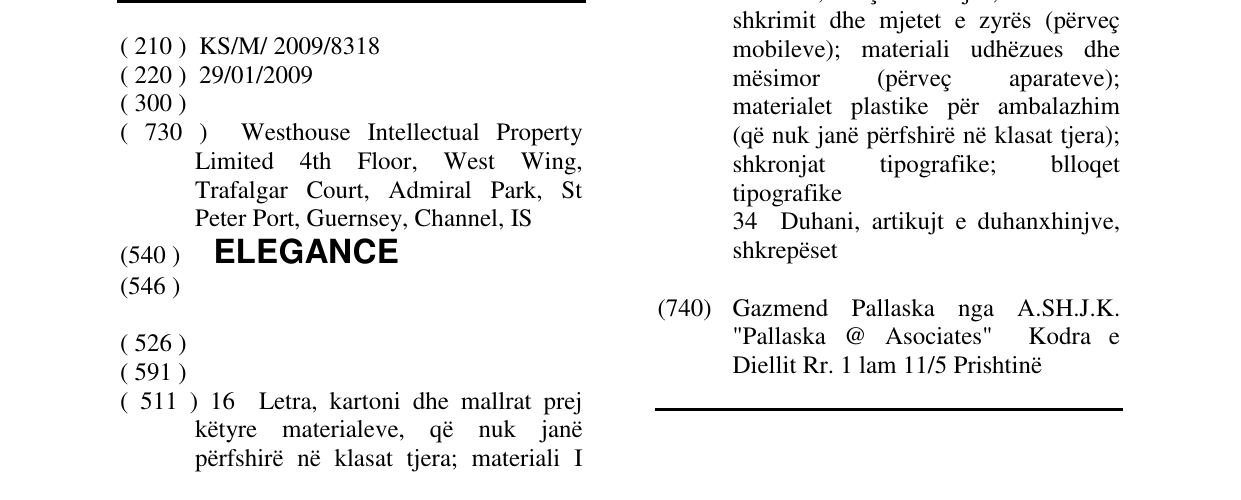 Zëri i markës ELEGANCE në buletin