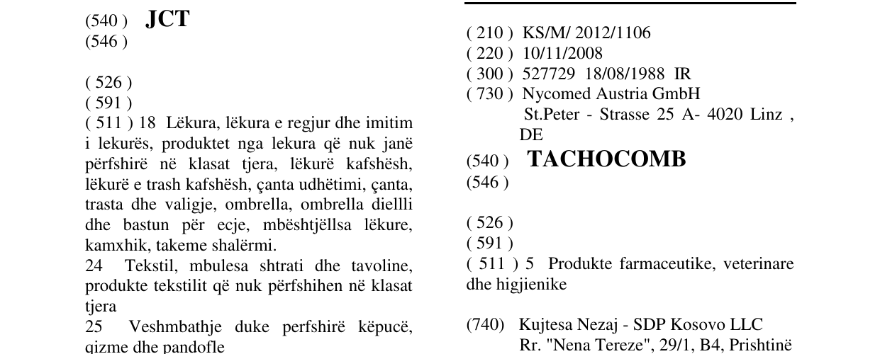 Zëri i markës TACHOCOMB në buletin