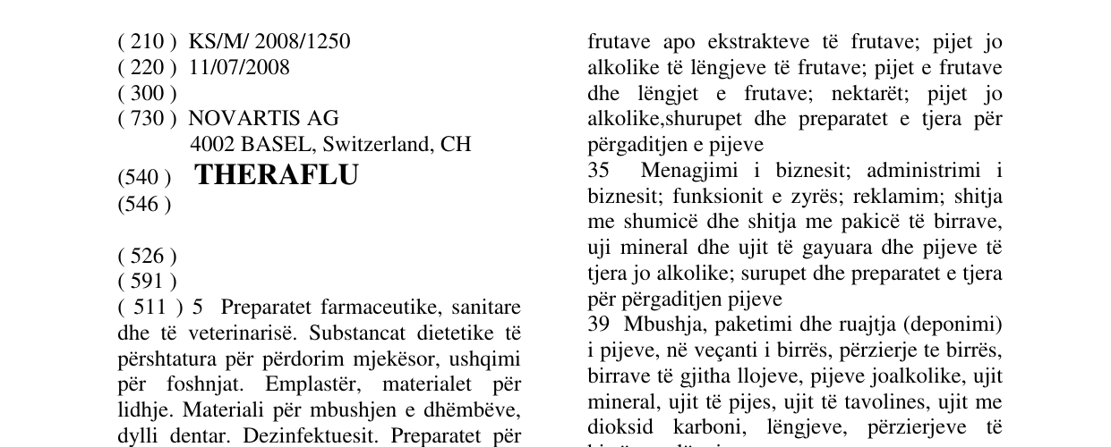Zëri i markës THERAFLU në buletin