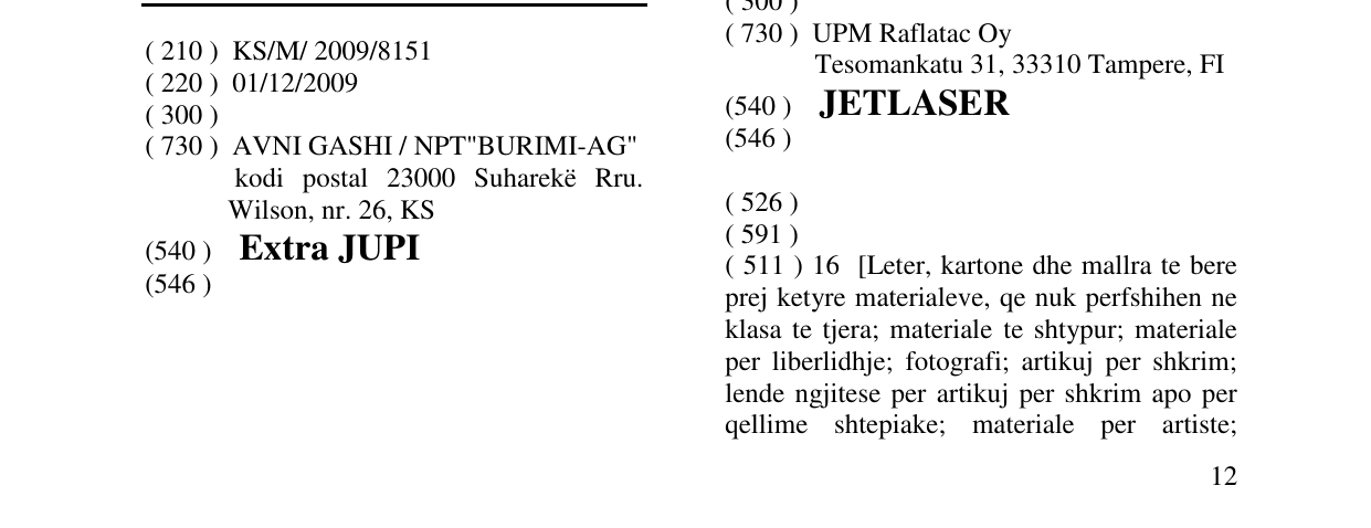 Zëri i markës Extra JUPI në buletin