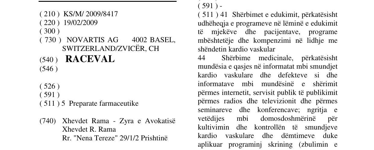 Zëri i markës RACEVAL në buletin