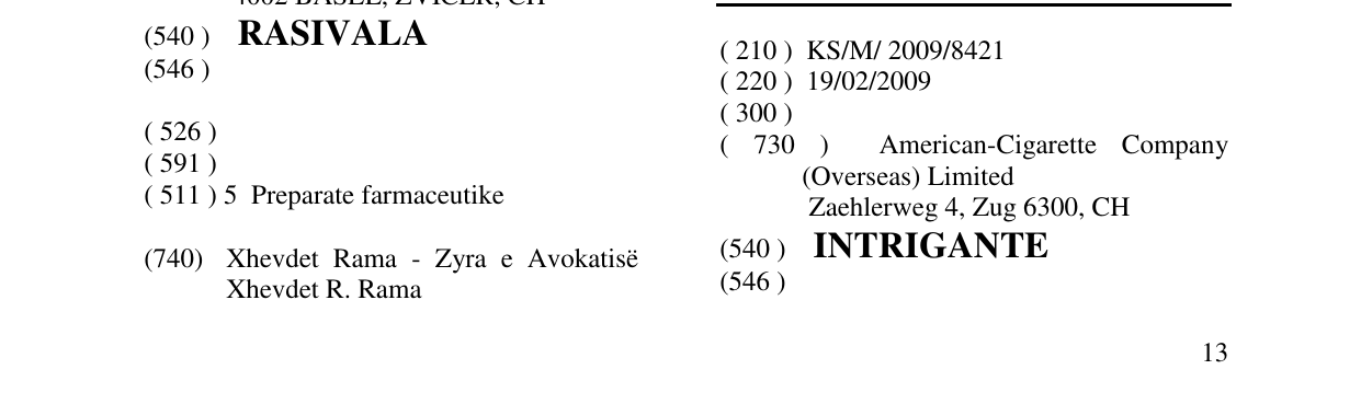 Zëri i markës INTRIGANTE në buletin