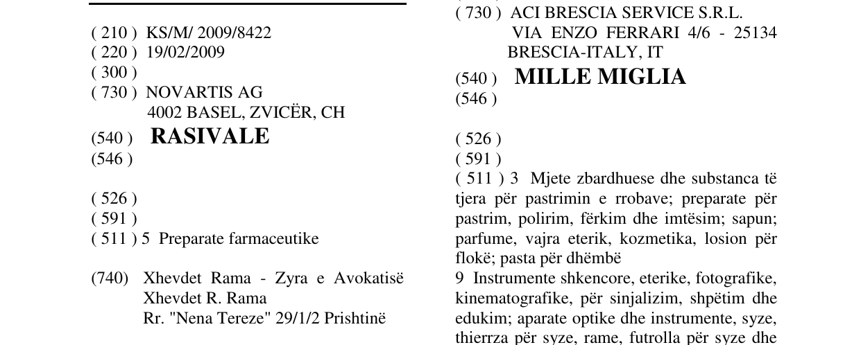 Zëri i markës RASIVALE në buletin