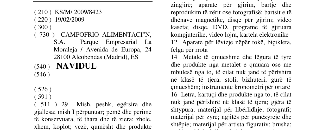 Zëri i markës NAVIDUL në buletin