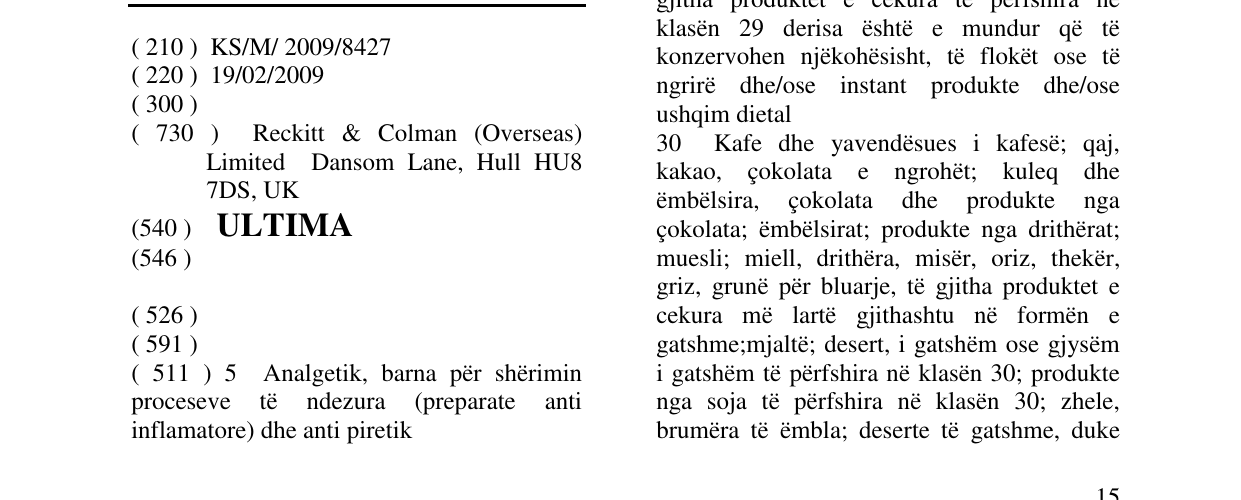 Zëri i markës ULTIMA në buletin