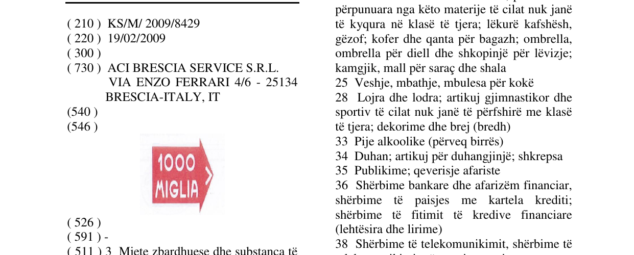 Zëri i markës 1000 MIGLIA në buletin
