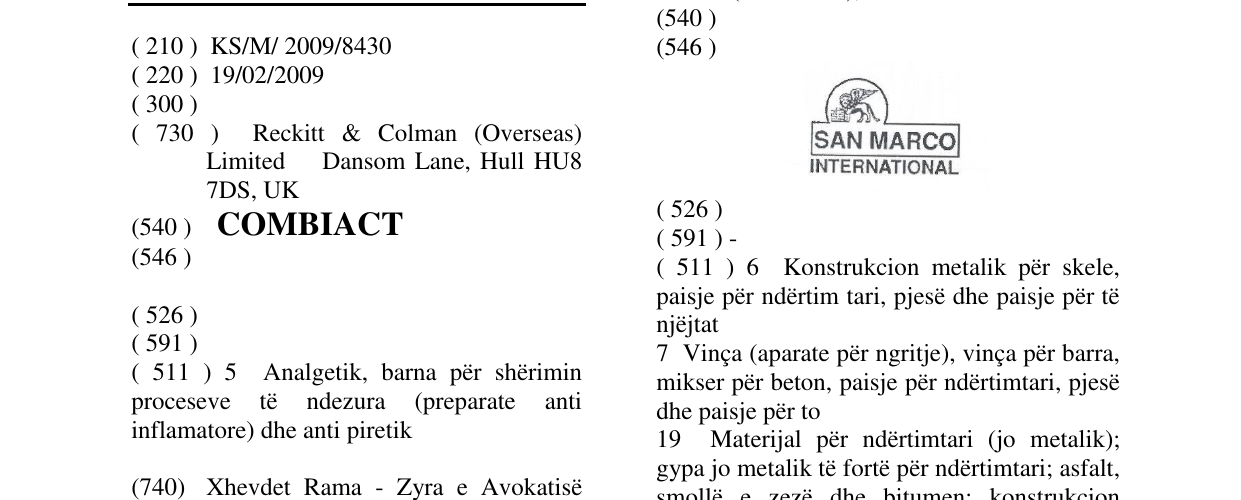 Zëri i markës COMBIACT në buletin
