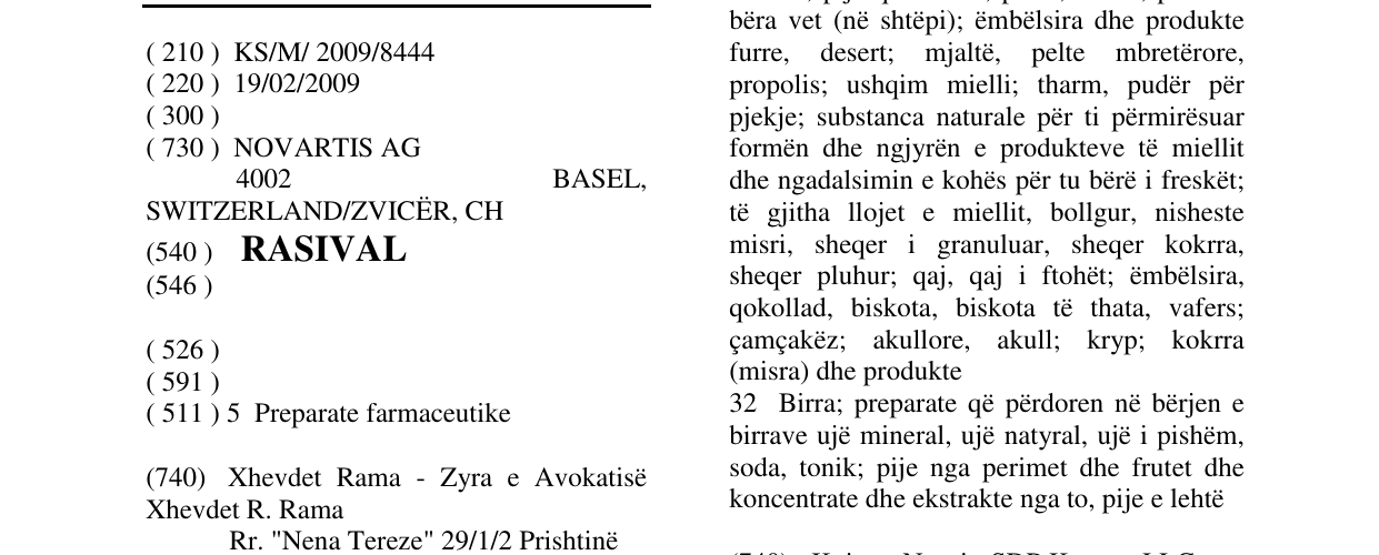 Zëri i markës RASIVAL në buletin