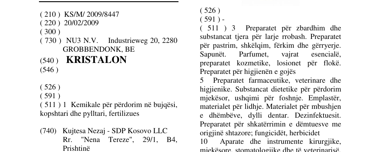 Zëri i markës KRISTALON në buletin