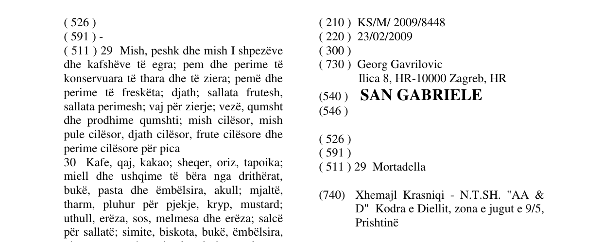 Zëri i markës SAN GABRIELE në buletin