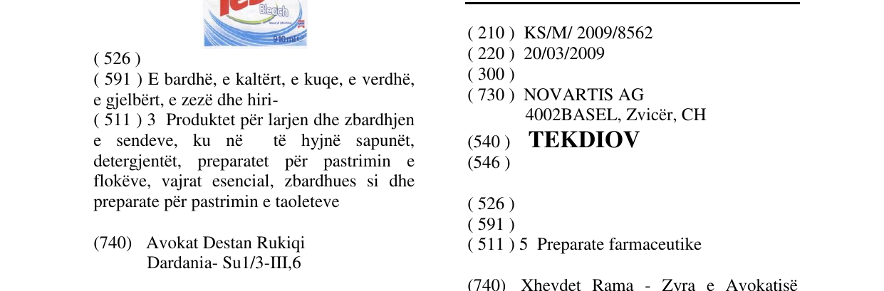 Zëri i markës TEKDIOV në buletin