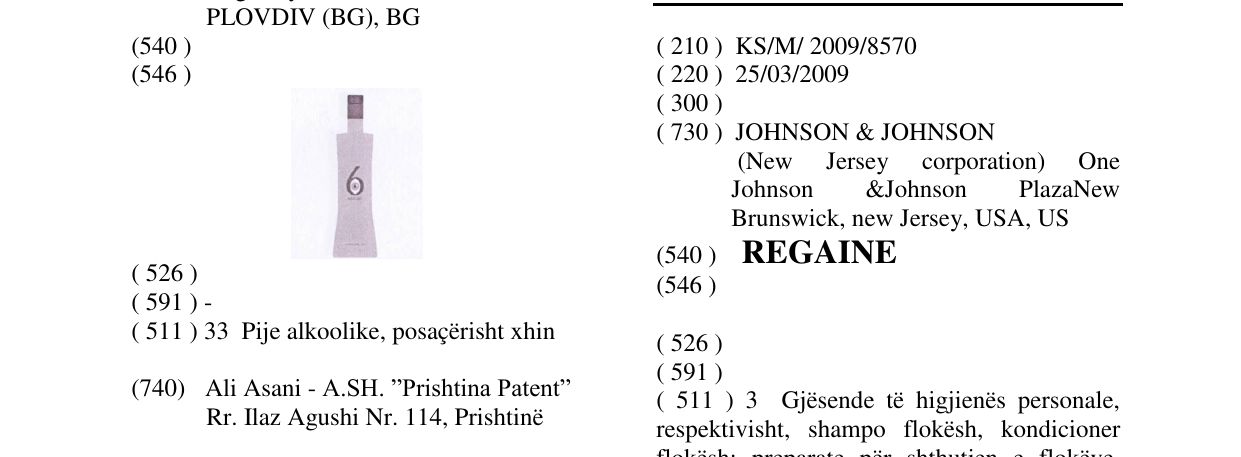 Zëri i markës REGAINE në buletin