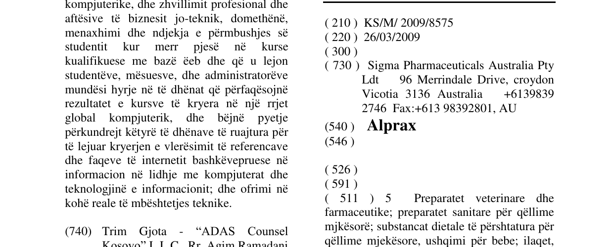 Zëri i markës Alprax në buletin
