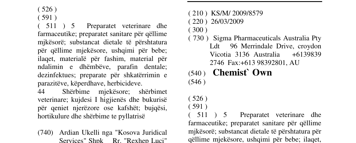 Zëri i markës Chemist` Own në buletin