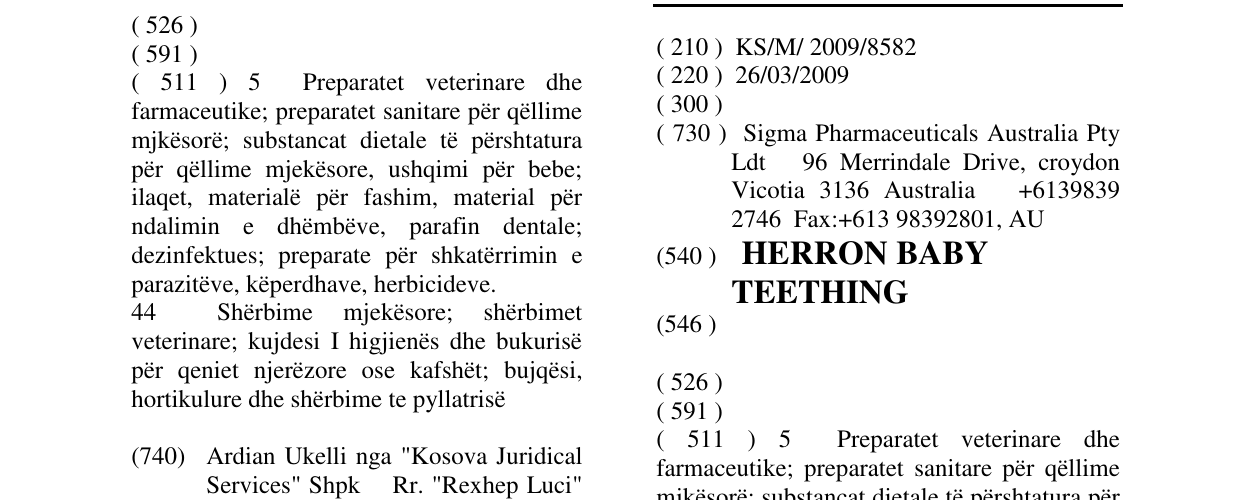 Zëri i markës HERRON BABY TEETHING në buletin