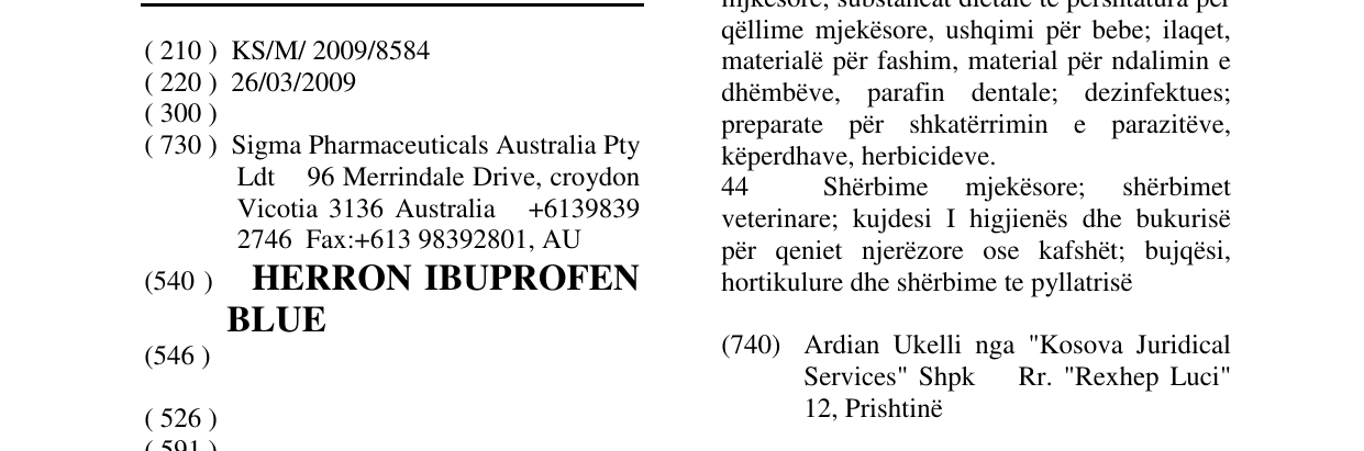 Zëri i markës HERRON IBUPROFEN BLUE në buletin
