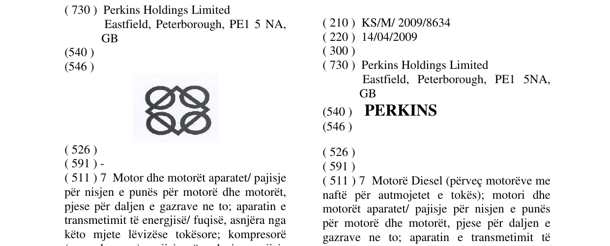Zëri i markës PERKINS në buletin