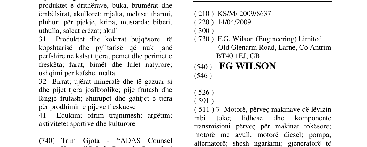 Zëri i markës FG WILSON në buletin