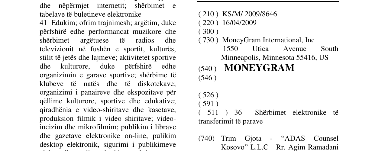 Zëri i markës MONEYGRAM në buletin