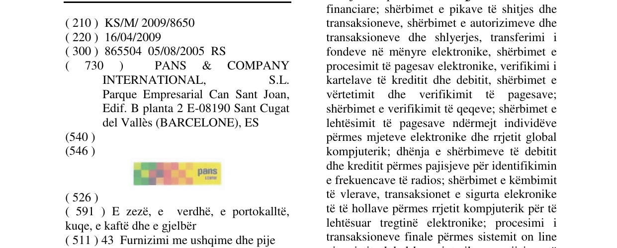 Zëri i markës PANS & COMPANY në buletin