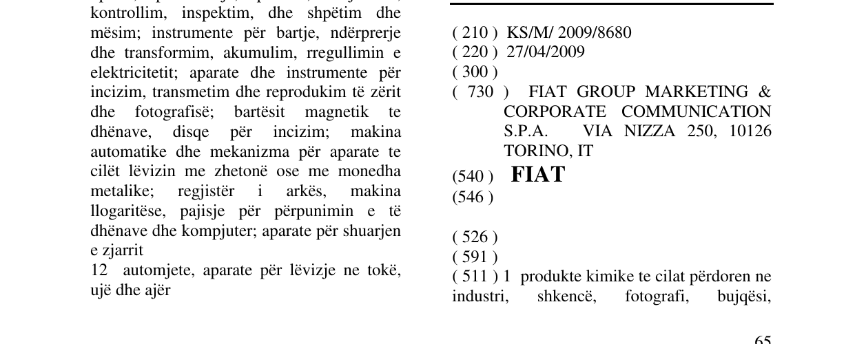 Zëri i markës FIAT në buletin