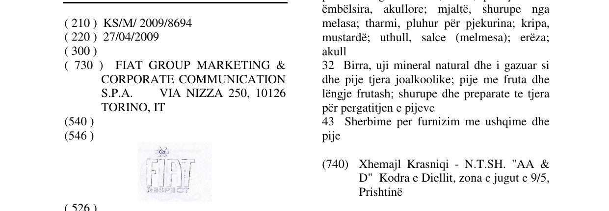 Zëri i markës FIAT RESPECT në buletin